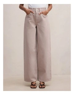 Gia High Rise Wide Leg Jeans in Beige