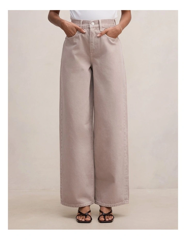 Gia High Rise Wide Leg Jeans in Beige image 1