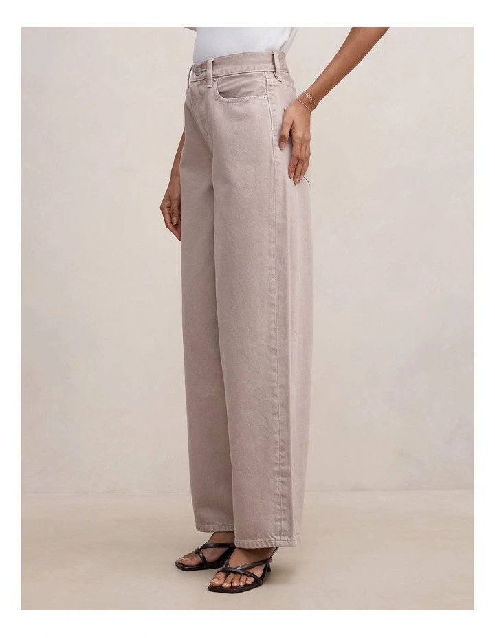 Gia High Rise Wide Leg Jeans in Beige image 3