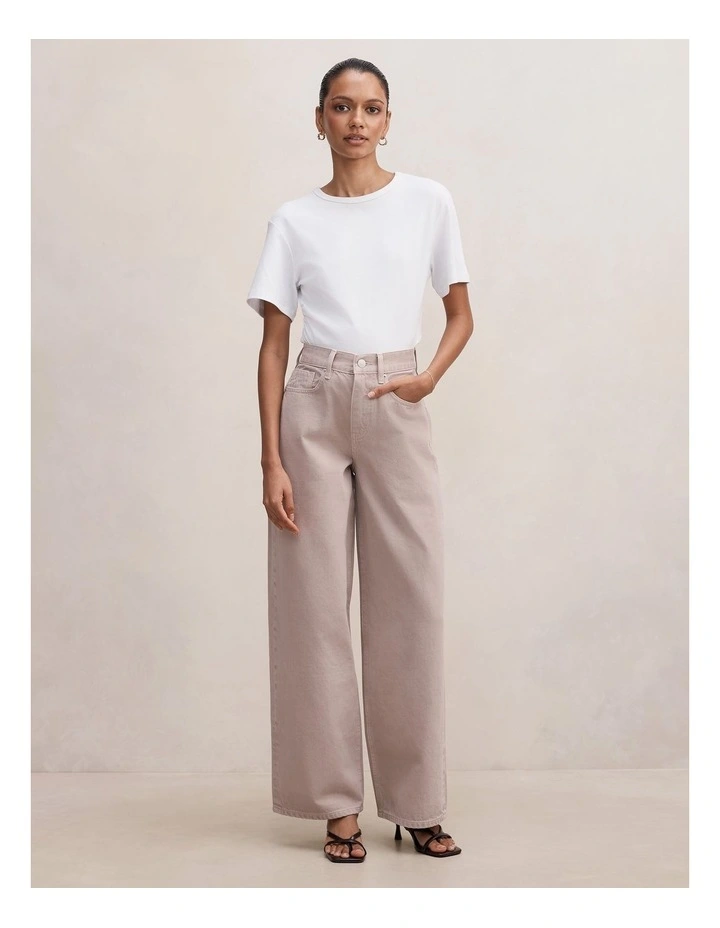 Gia High Rise Wide Leg Jeans in Beige image 5