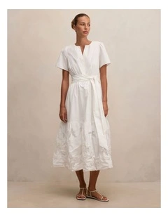 Matilda Embroidered Tie Midi Dress in White