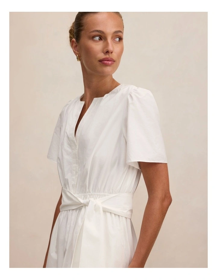 Matilda Embroidered Tie Midi Dress in White image 4