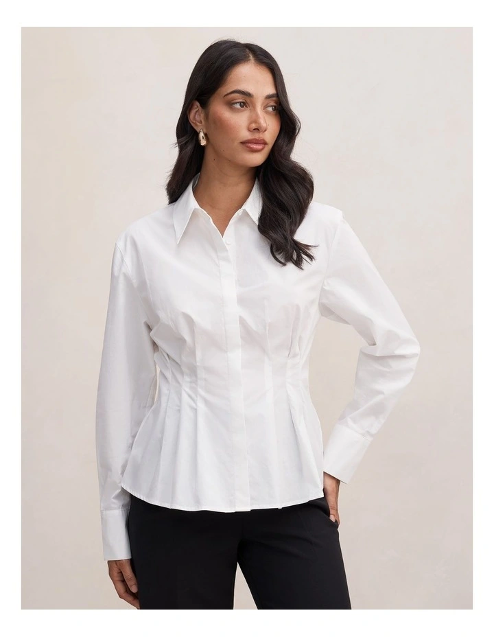 Blake Pleated Detail Shirt in White image 1