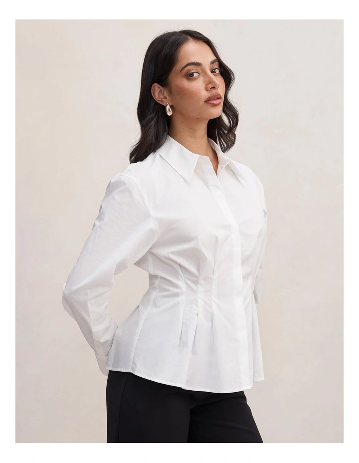 Blake Pleated Detail Shirt in White image 3