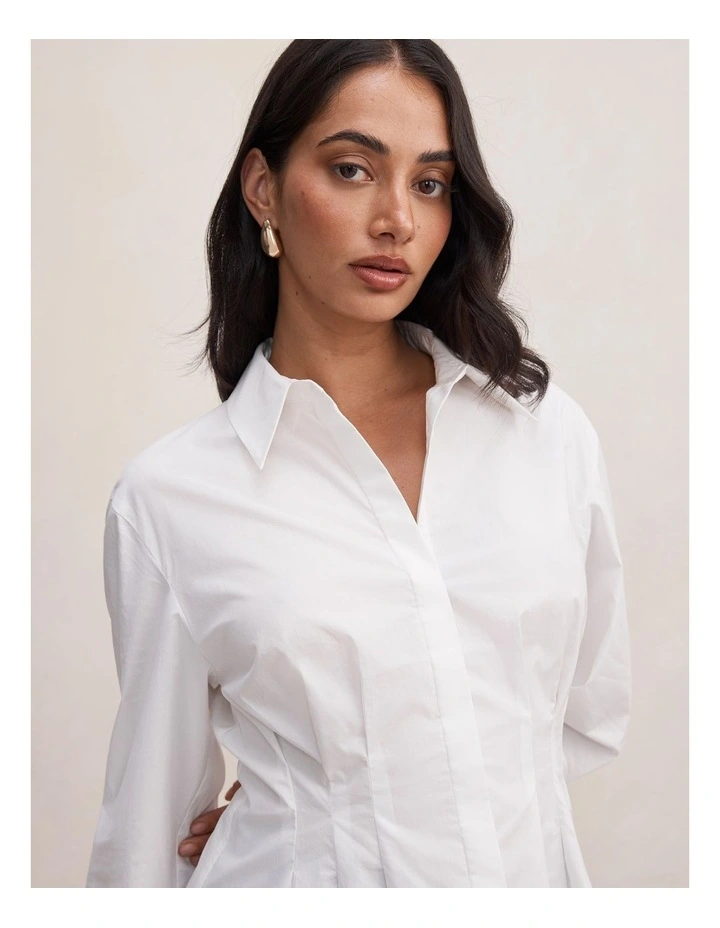 Blake Pleated Detail Shirt in White image 4
