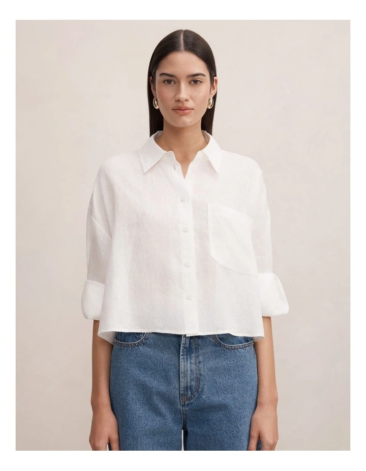Bowie Cropped Shirt in White image 1
