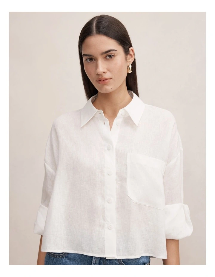 Bowie Cropped Shirt in White image 4