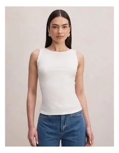 Karla Lace Trim Tank Top in White