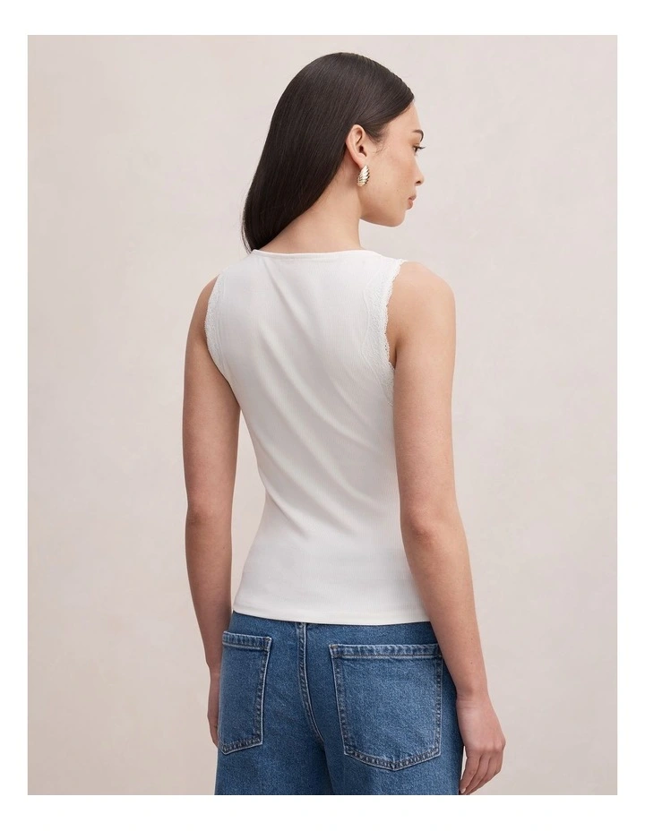 Karla Lace Trim Tank Top in White image 2
