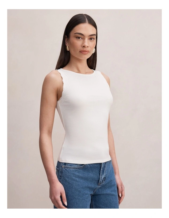Karla Lace Trim Tank Top in White image 3