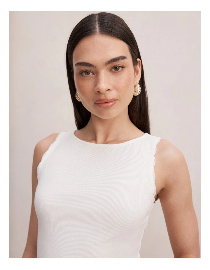 Karla Lace Trim Tank Top in White image 4