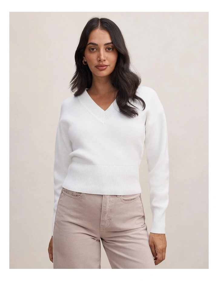 Raya V-Neck Sweater in White image 1