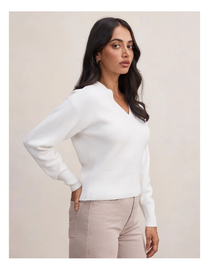 Raya V-Neck Sweater in White image 3