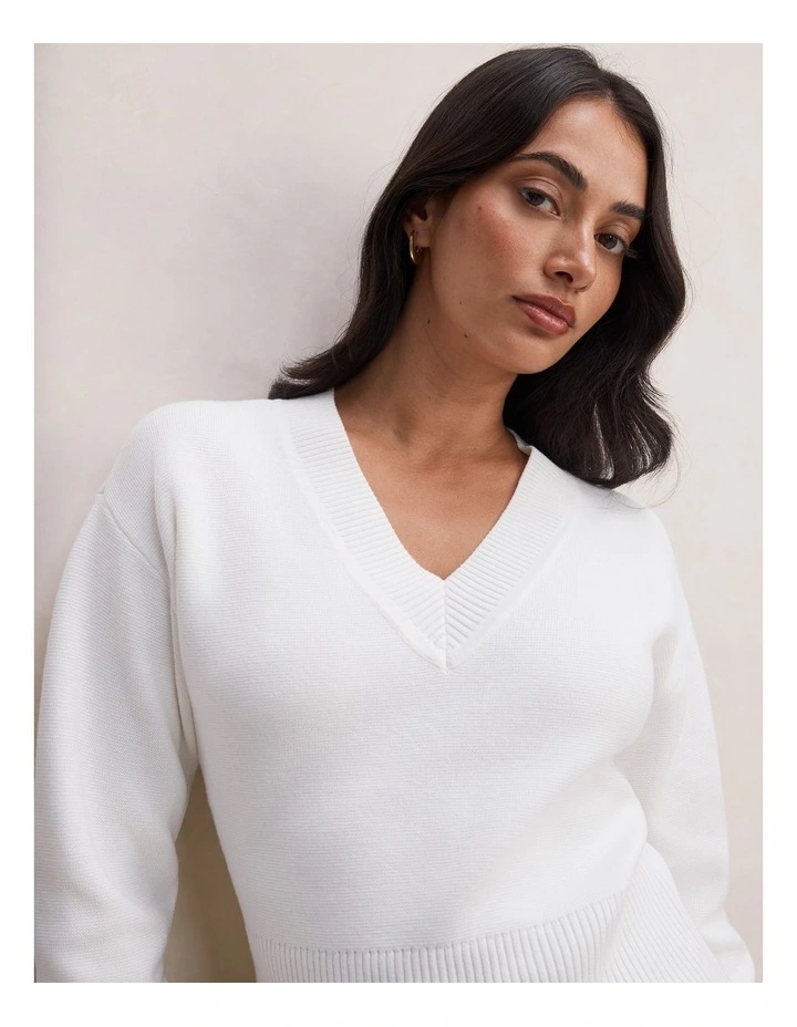 Raya V-Neck Sweater in White image 4