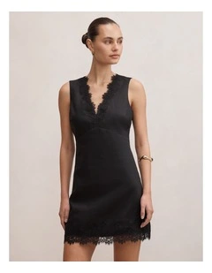 Zali Lace Linen Mini Dress in Black
