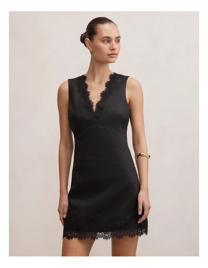 Zali Lace Linen Mini Dress in Black image 1