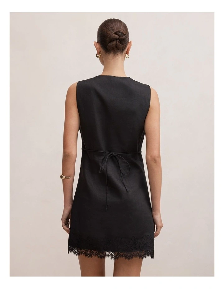 Zali Lace Linen Mini Dress in Black image 2