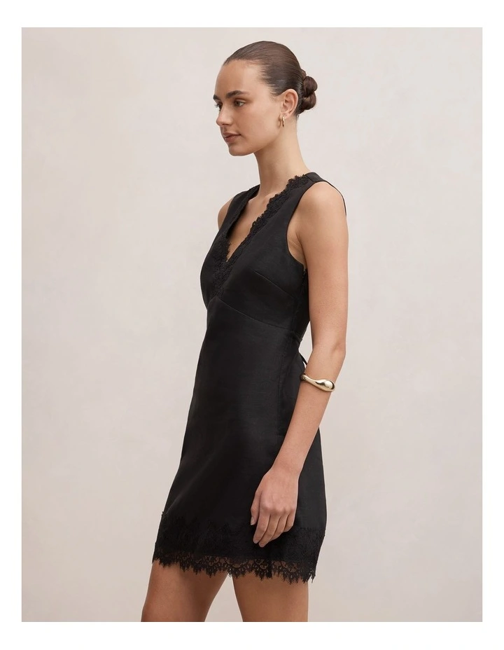Zali Lace Linen Mini Dress in Black image 3