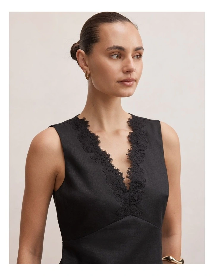 Zali Lace Linen Mini Dress in Black image 4