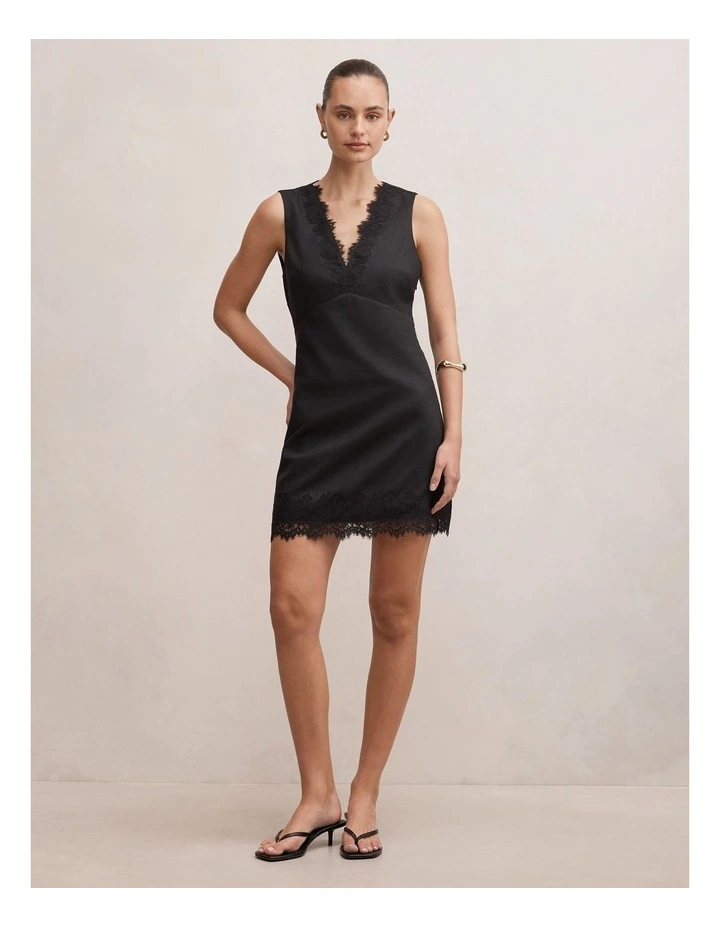 Zali Lace Linen Mini Dress in Black image 5
