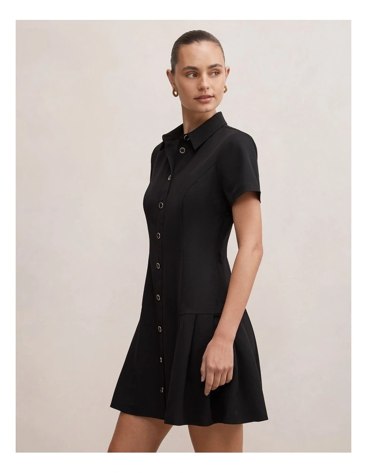 Gigi Pleated Button Down Mini Dress in Black image 3