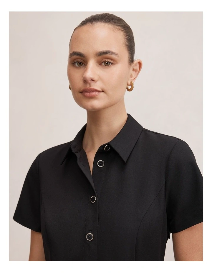 Gigi Pleated Button Down Mini Dress in Black image 4