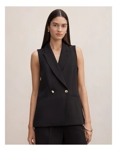 Dani Double Breasted Sleeveless Blazer in Black