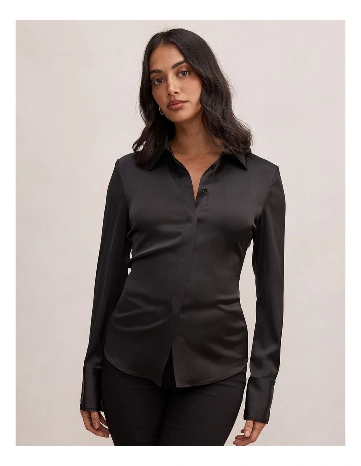 Gigi Fitted Cuffed Shirt in Black image 1