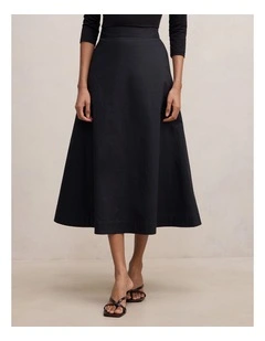 Chrissy Cotton Midi Skirt in Black