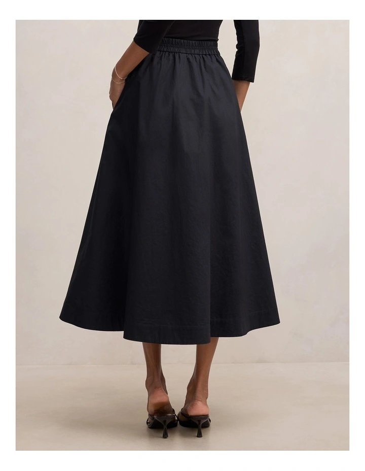 Chrissy Cotton Midi Skirt in Black image 2