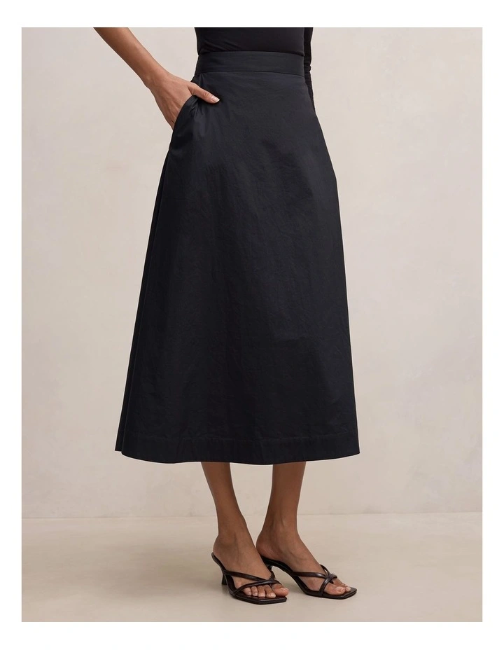 Chrissy Cotton Midi Skirt in Black image 3