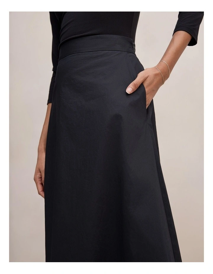 Chrissy Cotton Midi Skirt in Black image 4