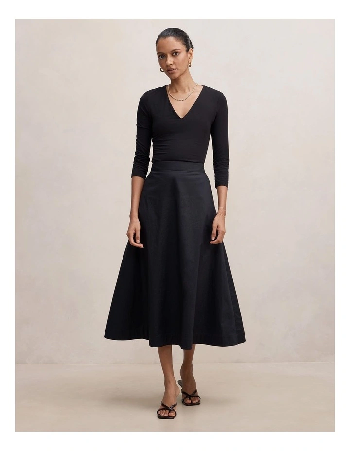 Chrissy Cotton Midi Skirt in Black image 5