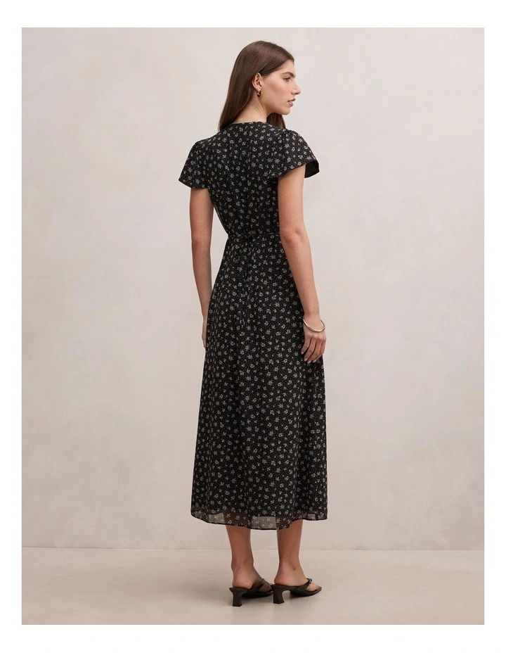 Ardelia Flutter Sleeves Midi Dress in Black image 2