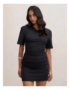 Jamie V-Neck Mini Dress in Black