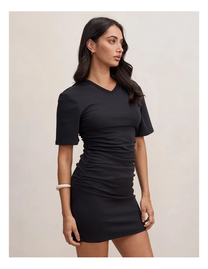 Jamie V-Neck Mini Dress in Black image 3