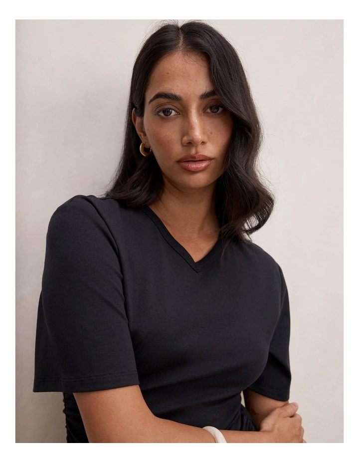 Jamie V-Neck Mini Dress in Black image 4