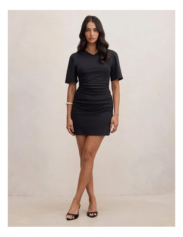 Jamie V-Neck Mini Dress in Black image 5