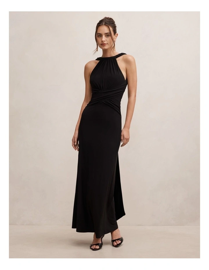Rosalba Gathered Panel Maxi Dress in Black image 1