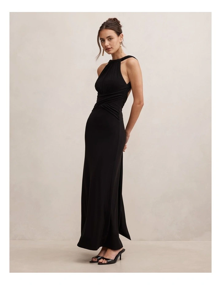 Rosalba Gathered Panel Maxi Dress in Black image 3