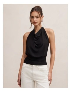 Aspen Backless Halter Neck Top in Black