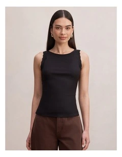 Karla Lace Trim Tank Top in Black