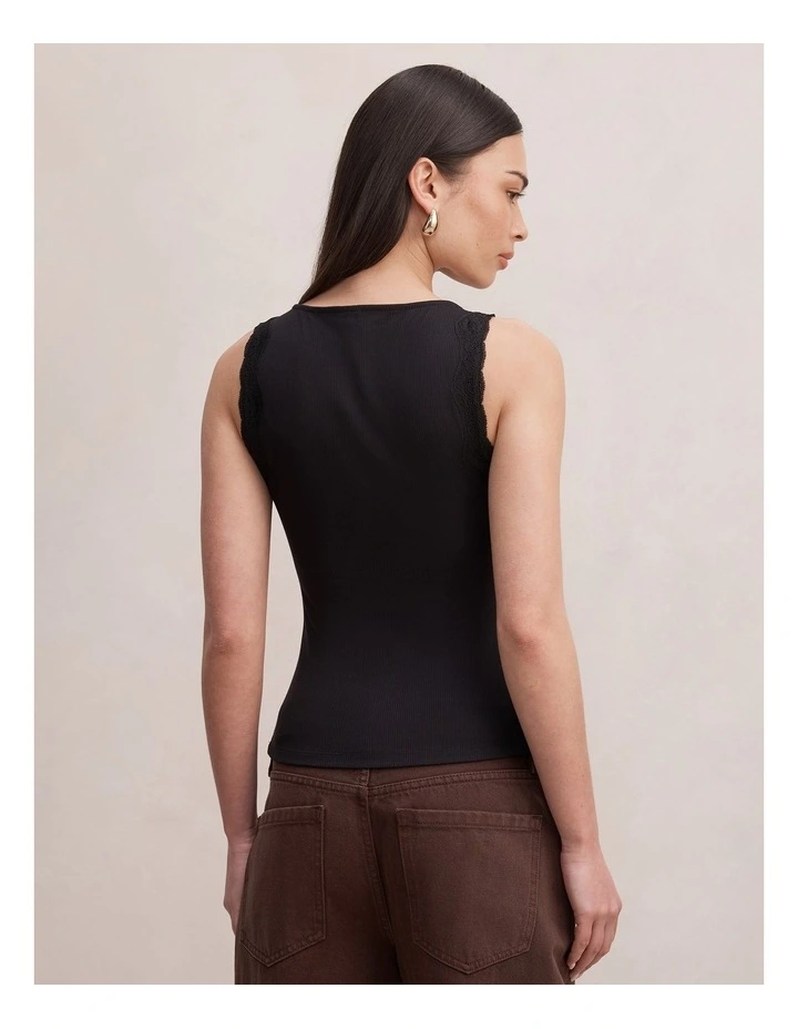 Karla Lace Trim Tank Top in Black image 2
