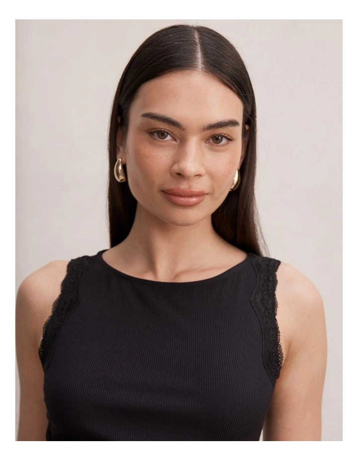 Karla Lace Trim Tank Top in Black image 4