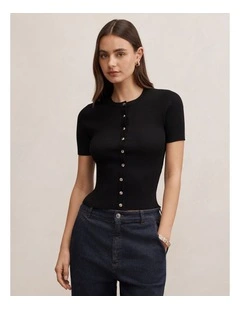 Sophie Button Through Ribbed T-Shirt