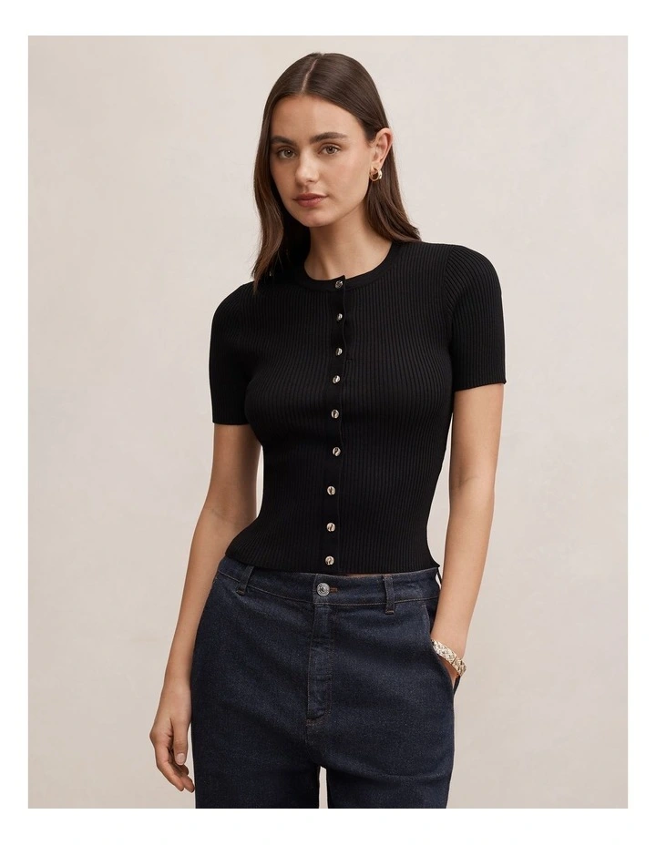 Sophie Button Through Ribbed T-Shirt image 1