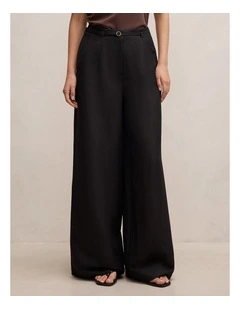 Matilda Linen Blend Wide Leg Pants in Black