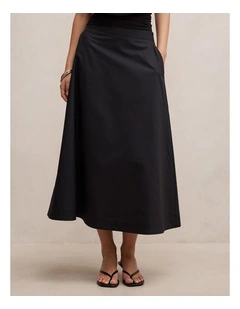 Chrissy Cotton Midi Skirt in Black