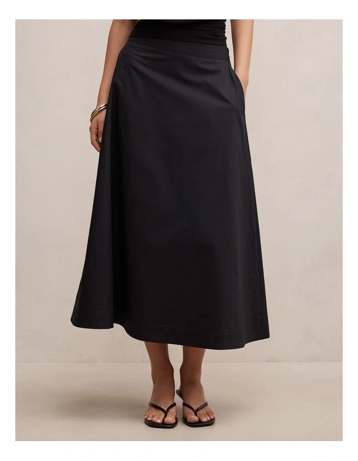 Chrissy Cotton Midi Skirt in Black image 1