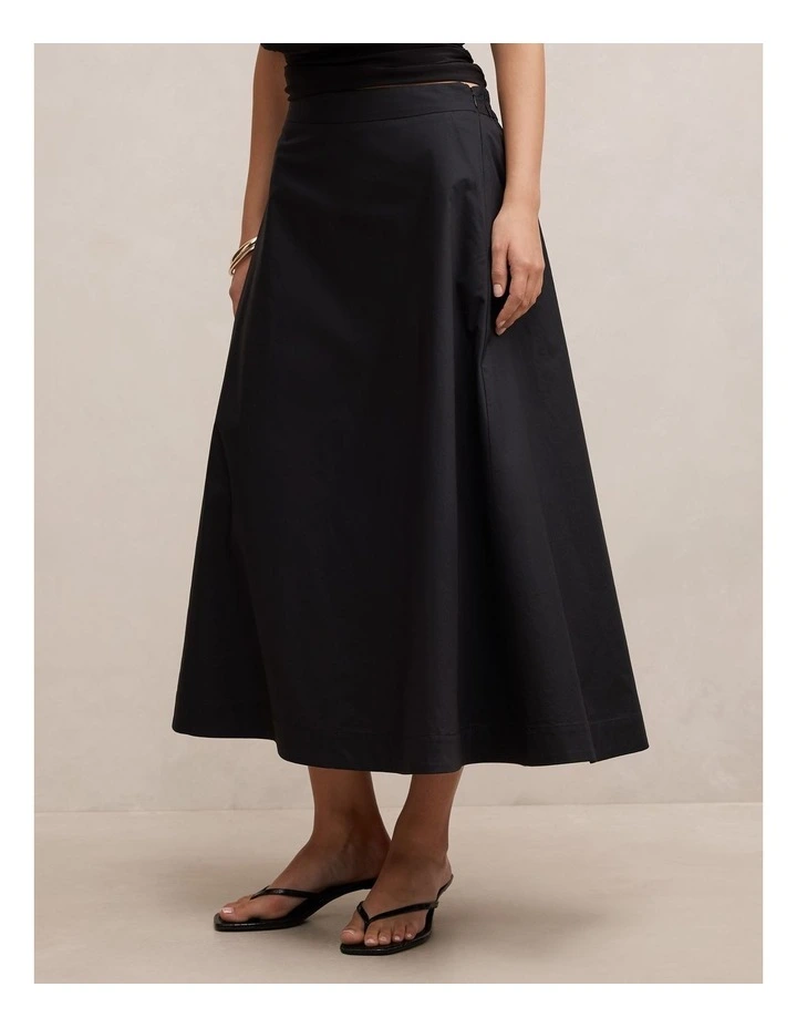 Chrissy Cotton Midi Skirt in Black image 3